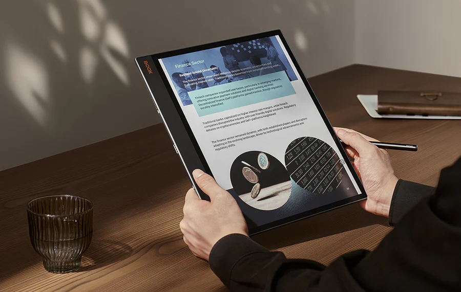 BOOX device held for reading